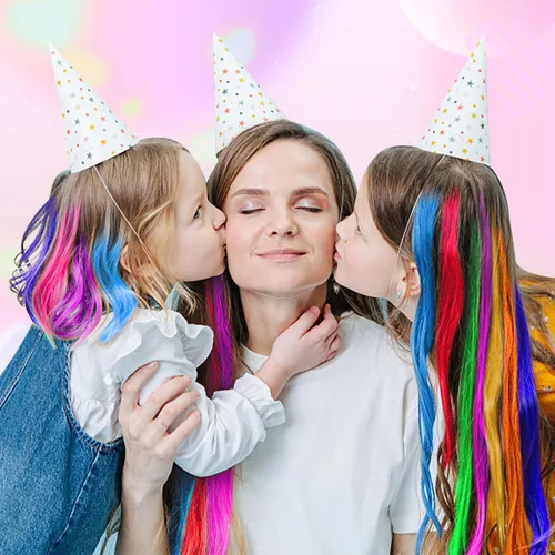 Miniatura 5 de Kyerivs 48 extensiones de cabello con clip de colores, regalo para niñas, extensiones de cabello arcoíris de 20 pulgadas para niñas, accesorios