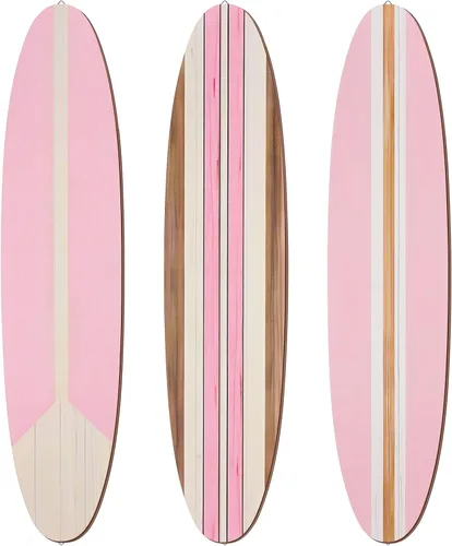 Miniatura 8 de Gerrii 3 piezas de decoración de pared de tabla de surf de 23.6 x 5.4 pulgadas, decoración estética grande de madera bonita tropical playa arte