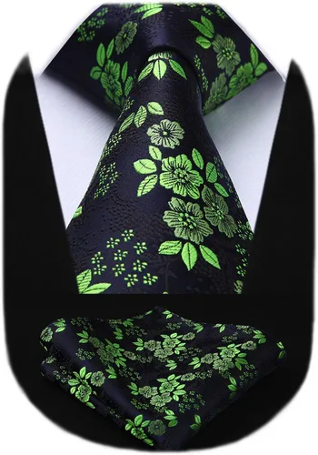Miniatura 73 de Corbatas florales tejidas clásicas para hombre, corbata cuadrada de bolsillo, corbatas formales para hombres, boda con pañuelo