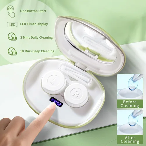 Miniatura 4 de Limpiador de lentes de contacto, máquina de limpieza ultrasónica portátil de lentes de contacto con cargador USB, pantalla de temporizador LED y kit