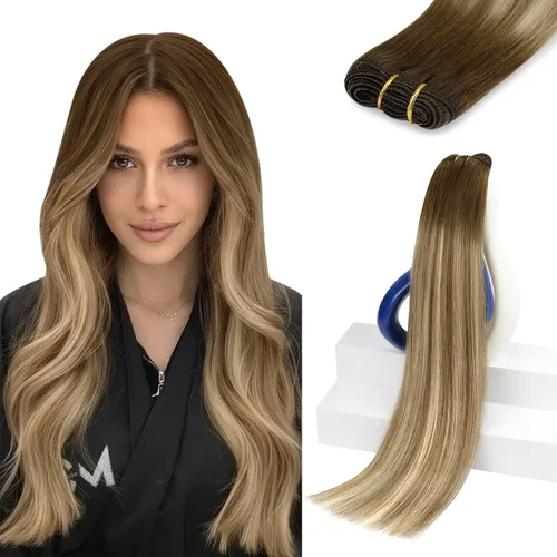 Sunny Hair Extensiones de Trama de Cabello Humano Marrón Extensiones de Cabello para Coser Cabello Humano Real Marrón Oscuro Ombré Marrón Claro