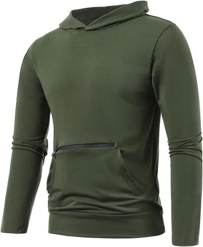 Miniatura 3 de Sudadera con capucha informal dos bolsillos para hombre camiseta deportiva fina Color sólido jersey manga larga de tela