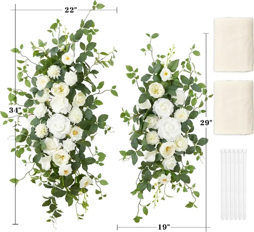 Miniatura 3 de Kit de flores artificiales para arco de boda (paquete de 4), 2 arreglos florales con 2 cortinas de tela para decoración de arco, decoración de boda