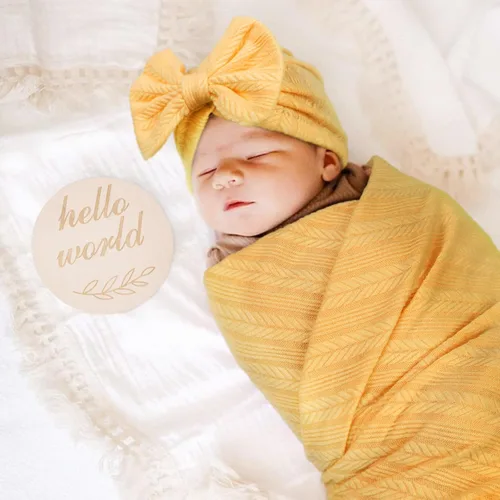Miniatura 3 de DRESHOW BQUBO Manta de recepción para recién nacido, cálida para niñas con sombrero con lazo y diadema con lazo, regalo para baby shower 1 juego