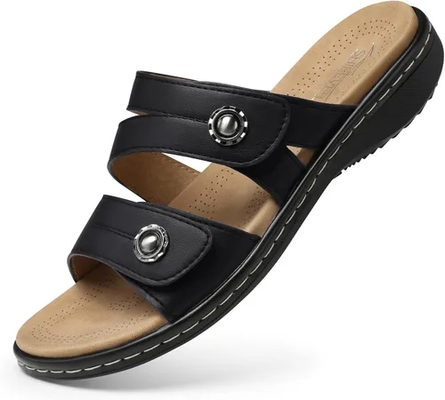 Miniatura 12 de SHIBEVER Sandalias planas para mujer: antideslizantes, con soporte para el arco, ortopédicas, para fascitis plantar, cómodas sandalias para caminar