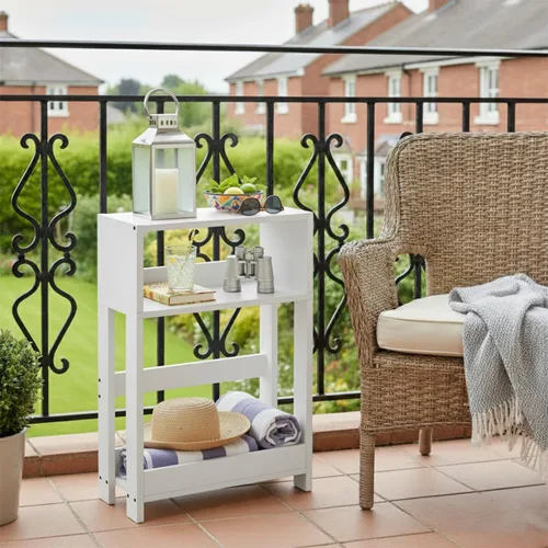 Miniatura 6 de Mesa auxiliar estrecha de 3 niveles, mesa auxiliar delgada y mesita de noche para espacio pequeño, color blanco Marrón rústico