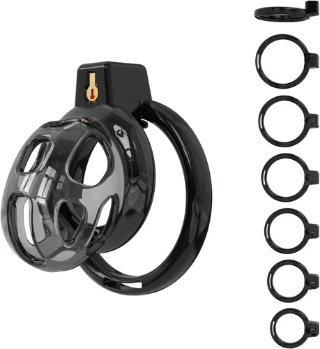 Miniatura 7 de Jaula de castidad masculina jaula suave para polla de castidad con 6 anillos, un catéter, dispositivos de castidad para hombres, ejercicios de pene