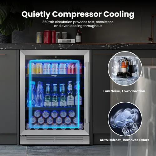 Miniatura 4 de Yeego Refrigerador de bebidas – Mini refrigerador de 24 pulgadas con 180 latas con puerta de vidrio, 34-54 ℉ bajo mostrador refrigerador integrado