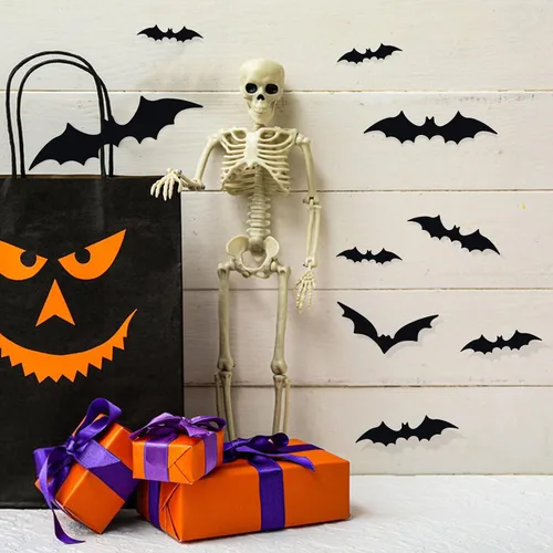 Miniatura 7 de Decoración de pared de murciélagos, 100 piezas 3D de murciélagos de Halloween, 6 tamaños diferentes de PVC negro adhesivo de murciélago