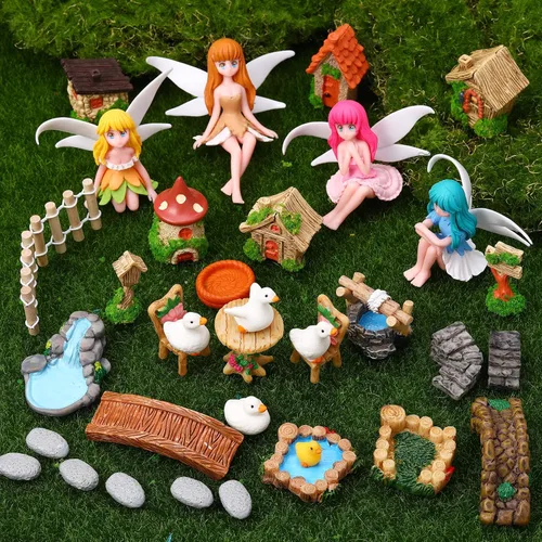 Miniatura 16 de 20 accesorios de jardín de hadas, adornos de jardín en miniatura, decoración de paisaje, mini figuras de hadas, juego de plantas de animales