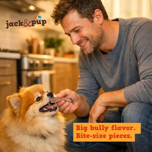Miniatura 4 de Jack&Pup Bully Stick Bites- 10 onzas – Golosinas para perros pequeños y medianos – Todo natural, Pizzle de carne de res de un solo ingrediente