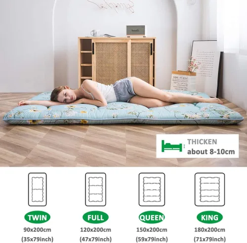Miniatura 5 de Shiki - Colchón de futón japonés, colchón grueso de suelo, almohadilla de dormir enrollable con funda lavable para dormitorio de invitados, Flor