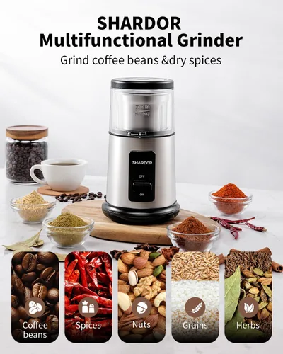 Miniatura 3 de Shardor Molinillo eléctrico de un toque para café, especias, hierbas, para granos de café, especias y semillas con 1 tazón extraíble de acero