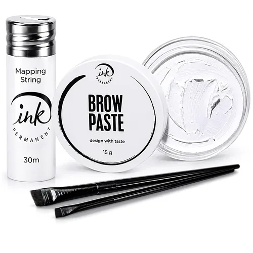 Kit de mapeo de cejas con pasta blanca para cejas [botella grande de 0.53 oz] Cuerda de mapeo de cejas blanca [98.4 ft] y 2 cepillos para cejas para