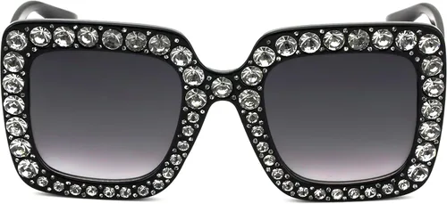 Miniatura 2 de Gafas de sol FLAWLESS con marco cuadrado de gran tamaño con diseño de diamantes de imitación para mujer, Multicolor