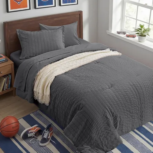 Miniatura 23 de Zzlpp Juego de edredón King de 7 piezas, ropa de cama de seersucker naranja quemado en una bolsa con sábanas, juegos de ropa de cama ligeros con 1