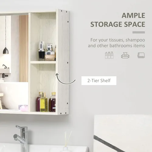 Miniatura 5 de kleankin Botiquín de baño de 24.75 x 25.5 pulgadas con espejo, estante de almacenamiento, armario de baño montado en la pared para sala de estar