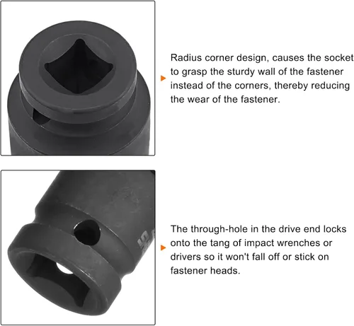 Miniatura 4 de HARFINGTON Zócalo poco profundo de impacto de 0.591 in de acero CR-MO con adaptador de enchufe giratorio universal de 360 grados