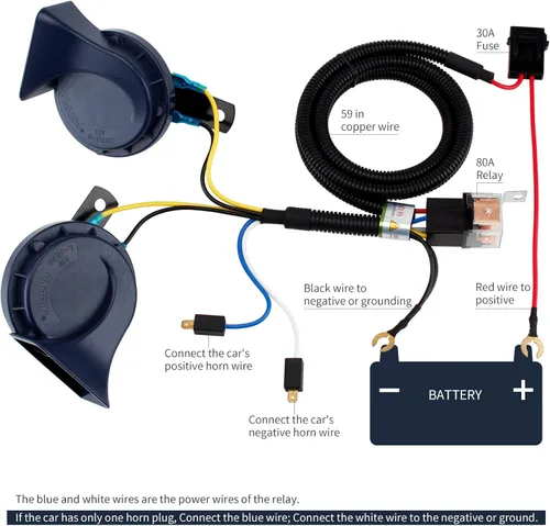 Miniatura 7 de FARBIN Kit de bocina de aire eléctrica de 12 V para camión, coche, SUV, motocicleta, barco - Bocina negra con arnés de cables