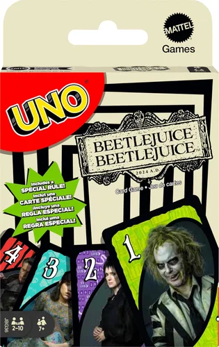 Mattel Games UNO Beetlejuice Beetlejuice Juego de Cartas para Niños, Adultos y Familia con Baraja y Regla Especial Inspirada en la Película