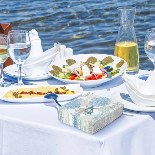Miniatura 6 de AnyDesign 100 servilletas de papel de océano desechables con estrellas de mar y conchas de coral, servilletas de almuerzo con temática del mar