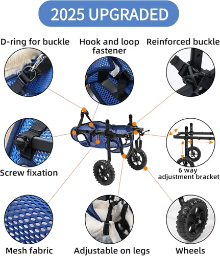Miniatura 5 de Silla de ruedas ajustable para perros pequeños para patas traseras, rueda texturizada mejorada de 5.5 pulgadas, mascotas discapacitadas, soporte