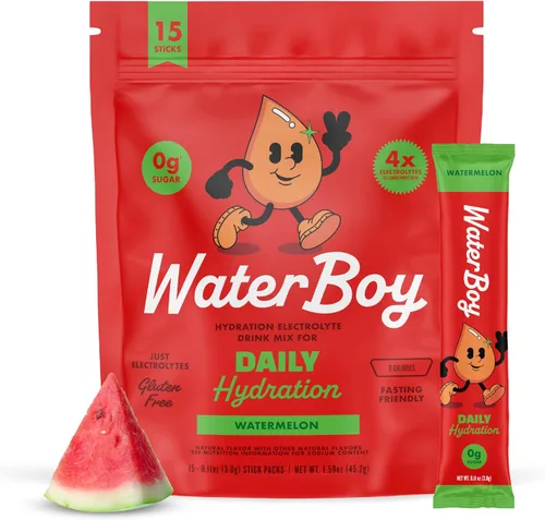 Miniatura 7 de Waterboy - Hidratación diaria, frambuesa azul, mezcla de bebida en polvo de electrolitos sin azúcar - Paquetes de hidratación de 15 ct
