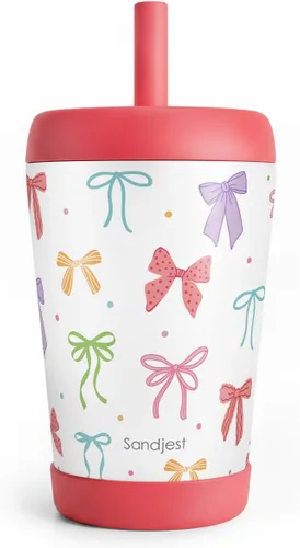 Miniatura 35 de Vaso de acero inoxidable aislado para niños con popote de silicona, taza para sorber de 12 onzas para niños (alfabeto)