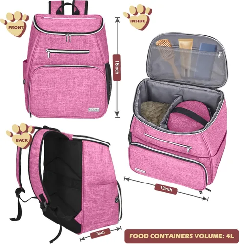 Miniatura 3 de BAGLHER Mochila de viaje para perros, mochila de suministros para mascotas aprobada por aerolíneas, bolsa de viaje para perros con 2 cuencos Rosa