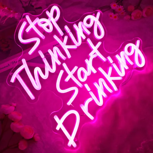 Miniatura 7 de Planzo Letrero de neón con texto en inglés "Stop Thinking Start Drink" para decoración de pared, para el hogar, bar, pub, bistró, hombre, cueva