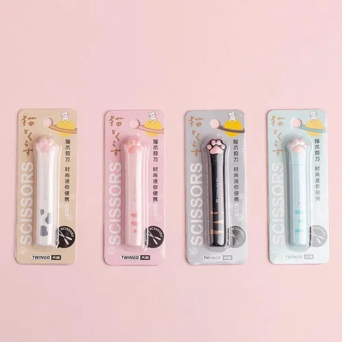 Miniatura 7 de Tijeras multiusos, mini tijeras de mano portátiles Kawaii Cat Paw Tijeras de artesanía Tijeras plegables de papelería con cubierta de seguridad