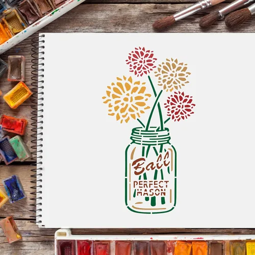 Miniatura 6 de FINGERINSPIRE Tarro de masón, plantilla floral de 11.7 x 8.3 in/11.6 x 8.3 pulgadas, de plástico, perfecto tarro de masón, plantillas de pintura