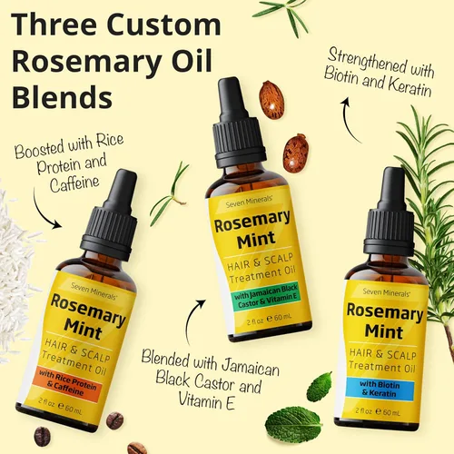 Miniatura 7 de Seven Minerals, Aceite de romero para el crecimiento del cabello, infundido con aceite de ricino negro jamaicano, vitamina E, menta y aceites