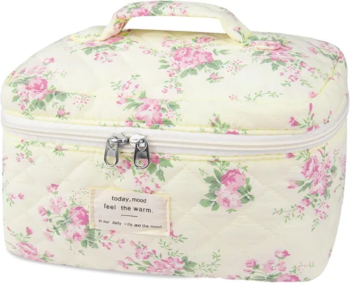 Miniatura 28 de Gosect Bolsa de maquillaje grande, bonita bolsa de cosméticos para mujeres y niñas, bolsa de aseo estética de coqueta floral, bolsa organizadora