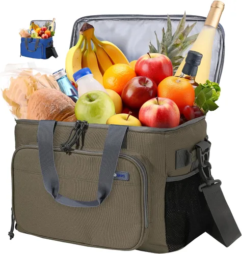 Bolsa térmica grande con capacidad para 40 latas, bolsa de almuerzo aislada, ligera, portátil, diseño de doble capa, perfecta para viajes en picnic,