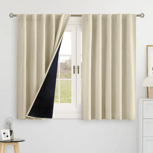 Miniatura 48 de BGment Cortinas 100% opacas beige de 63 pulgadas de largo con forro aislante térmico, bolsillo para varilla y lengüeta trasera de doble capa