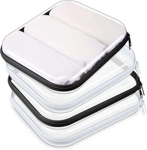 Miniatura 29 de Hoolerry 4 piezas de estuches rígidos transparentes con cremallera, bolsas de maquillaje, estuche de plástico para lápices, contenedores de caja