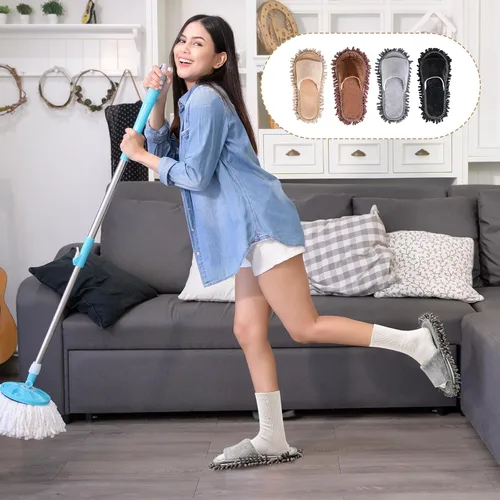 Miniatura 3 de HooLing 10 pares de pantuflas unisex de microfibra para limpieza de suelos, lavables, desmontables, zapatos para trapeador de casa, zapatos