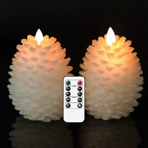 Miniatura 13 de Wondise - Velas sin llama con temporizador, con mecha parpadeante a batería, de cera real, en forma de piña, para decoración interior de vacaciones