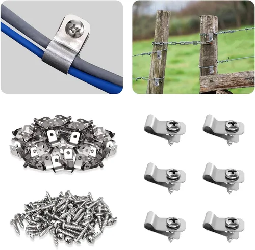 50 abrazaderas de alambre para valla agrícola con 50 tornillos de acero inoxidable, abrazadera de cable para alambre soldado de calibre 12-16 a