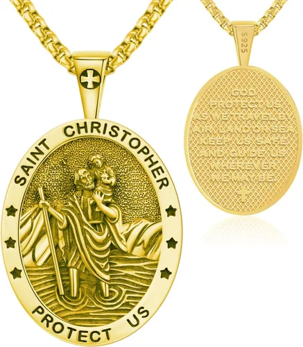 Miniatura 25 de Odinstone Collar de plata de ley 925 con medalla de San Miguel/San Cristóbal/San Benito/Crucifijo de Jesús/San Uriel/Arcángel Rafael para hombres