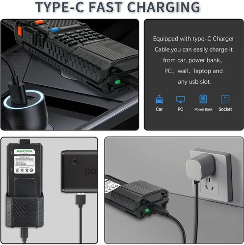 Miniatura 3 de BAOFENG Batería UV-5R BL-5 3800mAh USB-C de carga extendida de alta capacidad para radios UV5R BF-F8HP serie UV-5R con cable de carga tipo C