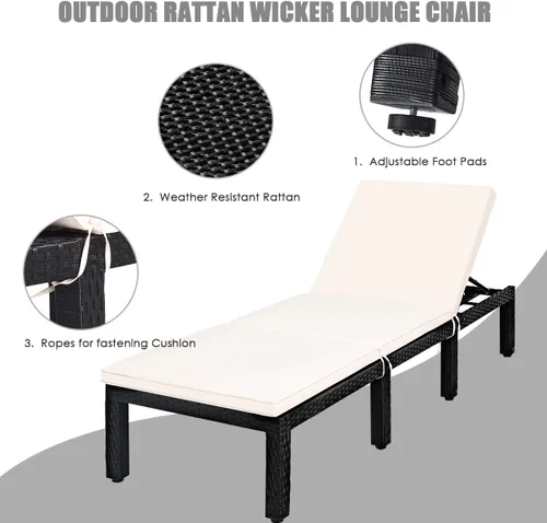 Miniatura 4 de HAPPYGRILL Silla de salón de ratán para patio, silla reclinable ajustable de mimbre con respaldo y cojín