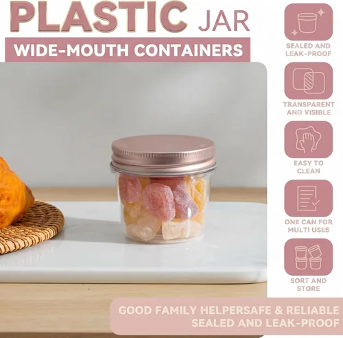 Miniatura 3 de Novelinks - Recipientes de plástico transparente de 4 onzas fluidas con tapas de color oro rosa; envases de plástico transparentes, redondos