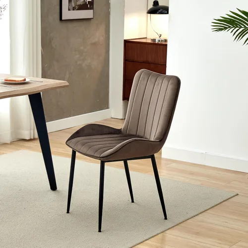 Miniatura 9 de TUKAILAi Juego de 2 sillas de comedor tapizadas de terciopelo con patas de metal resistentes, silla de escritorio moderna de terciopelo de mediados