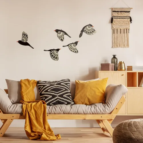 Miniatura 3 de Barydat 5 piezas de arte de pared de madera con pájaros voladores, decoración de pared de pájaros voladores, arte popular rústico, decoración