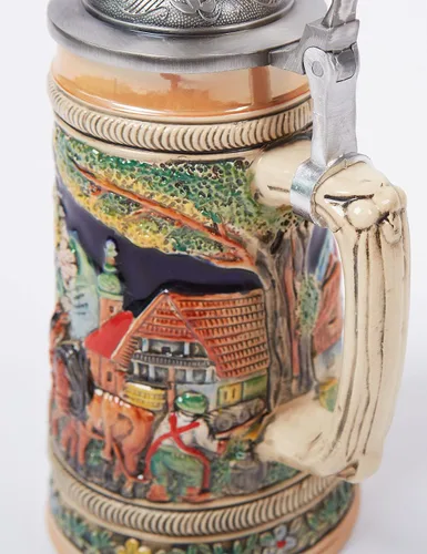 Miniatura 10 de Taza de cerveza alemana Oktoberfest Bávara Frankfurt Viking Tankard con tapa Petwer para hombres, padre amante de la cerveza, 0.6 litros