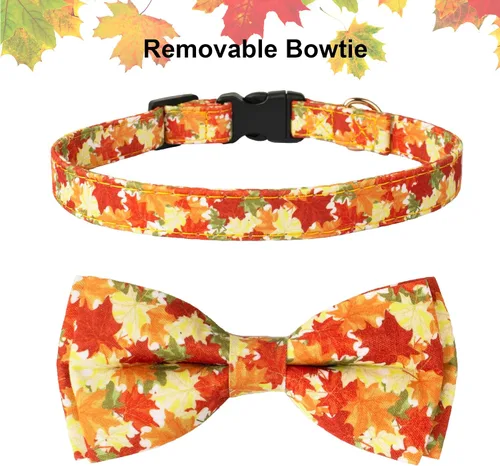 Miniatura 4 de ADOGGYGO Collar de perro de otoño con lazo, collares ajustables para perro de Acción de Gracias con pajarita removible y hojas de otoño, collares