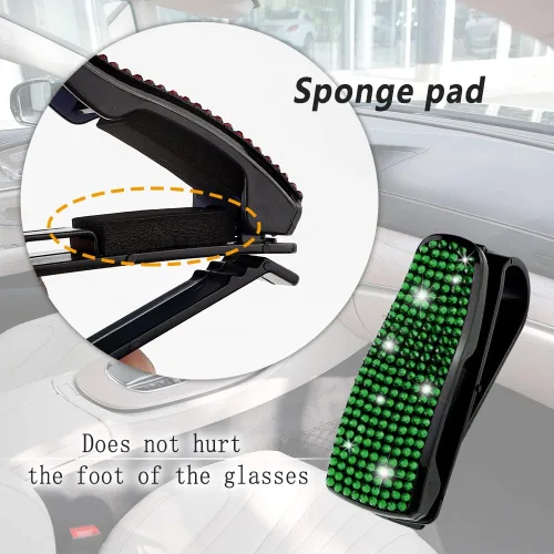 Miniatura 6 de Turcee Juego de 2 soportes para lentes de sol con diamantes de imitación brillantes para visera de automóvil con esponja antiarañazos, decoración