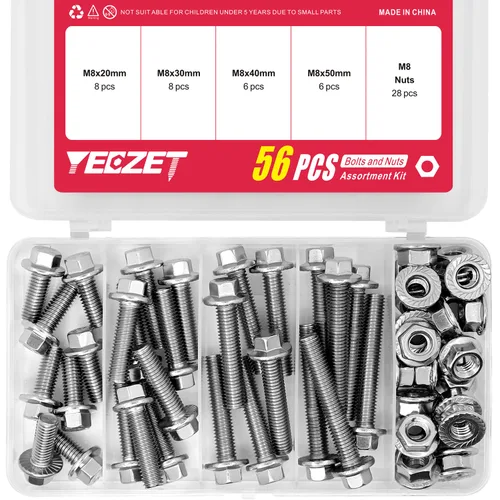 Miniatura 12 de Juego de 240 tornillos y tuercas con brida M5 M6 M8, tornillos hexagonales métricos con brida de acero inoxidable 304 Incluye las 14 medidas más Kit